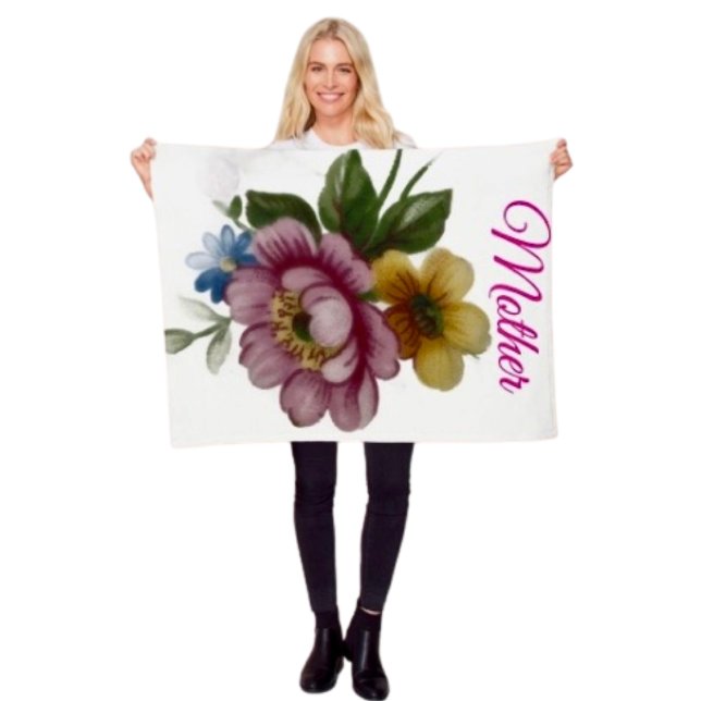 Porcelain Inspired Floral Fleece Blanket (A warm throw blanket with an elegant floral design. )