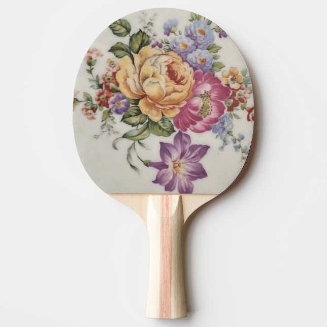 Porcelain-Inspired Floral Ping Pong Paddle (Front)