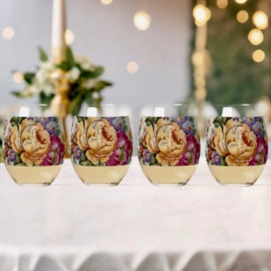 Porcelain-Inspired Floral Stemless Wine Glasses