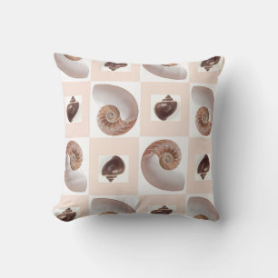 Porcelain Seashell Chequerboard Pattern Peach Cushion