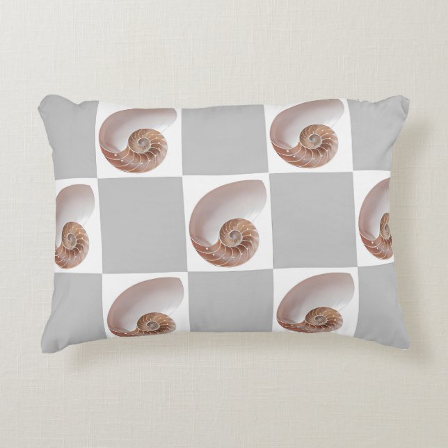 Porcelain Seashell Minimalist Chequerboard Pattern Decorative Cushion (Front)