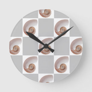 Porcelain Seashell Minimalist Chequerboard Pattern Round Clock