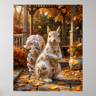 Porcelain Squirrel Oak Garden Poster