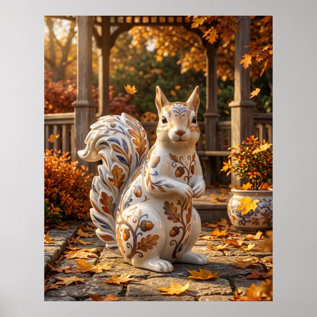 Porcelain Squirrel Oak Garden Poster (Front)