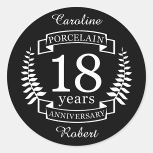 Porcelain traditional wedding anniversary 18 years classic round sticker