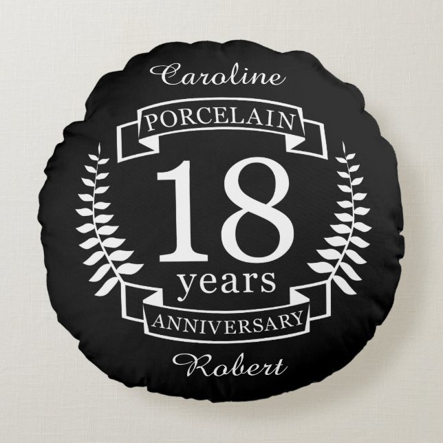Porcelain traditional wedding anniversary 18 years round cushion (Front)