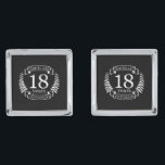 Porcelain traditional wedding anniversary 18 years silver finish cufflinks<br><div class="desc">A design to celebrate 18 years of marriage. This design has a white (Porcelain) coloured laurel design on a black background. Porcelain is the traditional gift for this occasion. The text reads Porcelain 18 years anniversary. A romantic design to celebrate your 18th year of marriage. If you would like any...</div>