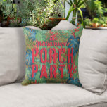 Porch Party Tropical Pattern Cushion<br><div class="desc">Your name and the words "Porch Party" are featured on a pattern of tropical flowers and leaves on woven wicker print design on these outdoor summer pillows. MATCHING items in our store.</div>