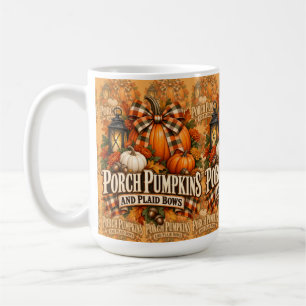 Porch Pumpkins Plaid Bows Autumn Cottagecore Coffee Mug
