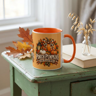 Porch Pumpkins Plaid Bows Autumn Cottagecore Mug
