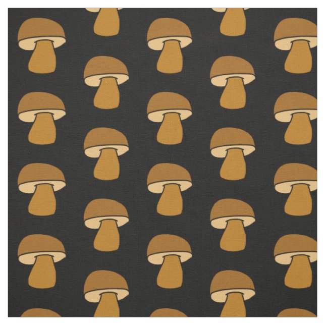 Porcino Mushroom Black Fall Autumn Pattern Fabric (Swatch)