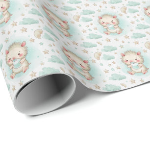 Porcupette Cute Baby Pastel Watercolor Pattern  Wrapping Paper