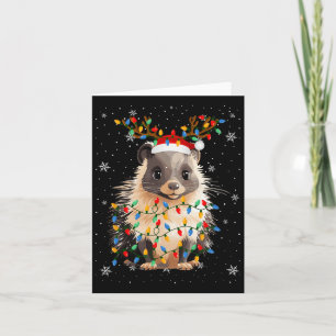 Porcupine Animal Santa Hat Ugly Christmas Tree Lig Card