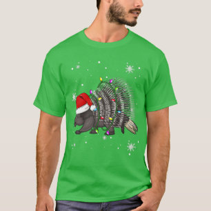 Porcupine Christmas Lights Led Funny Santa Hat Chr T-Shirt