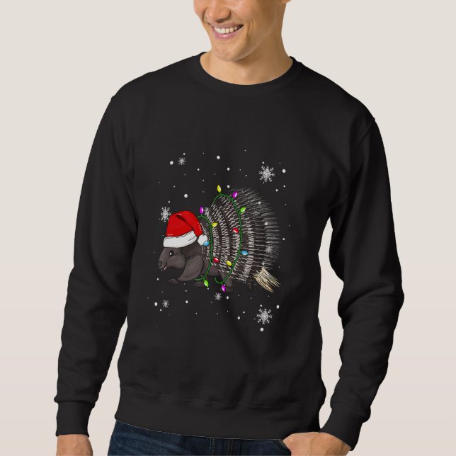Porcupine Christmas Lights Led Santa Hat Christmas Sweatshirt (Front)