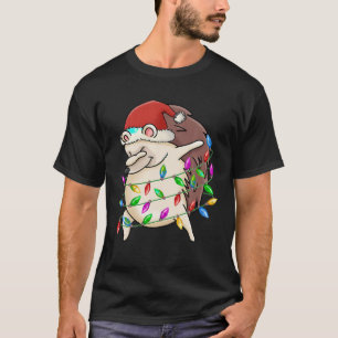 Porcupine Dabbing Christmas Lights Xmas Santa Hat T-Shirt