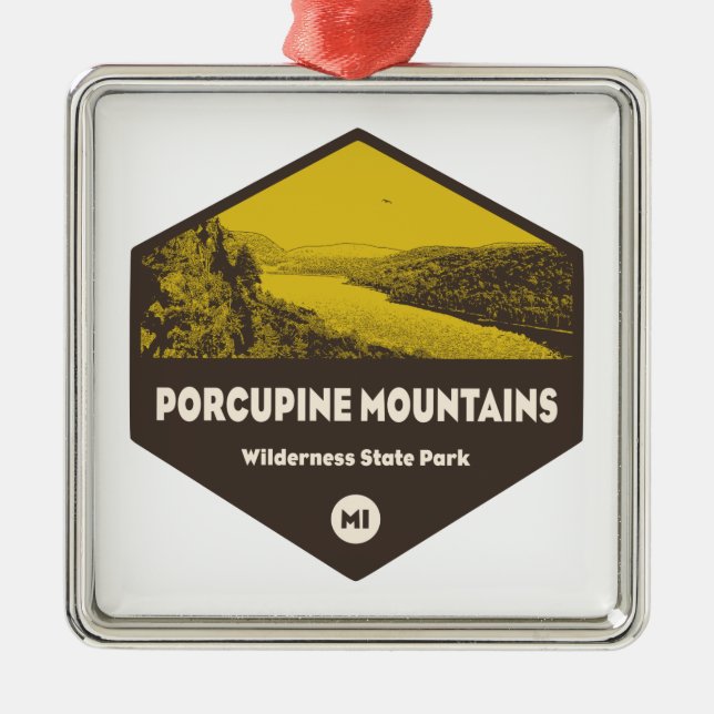 Porcupine Mountains Wilderness State Park Michigan Metal Tree Decoration (Front)