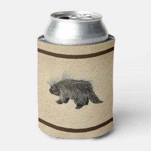 Porcupine On Old Paper Can Cooler