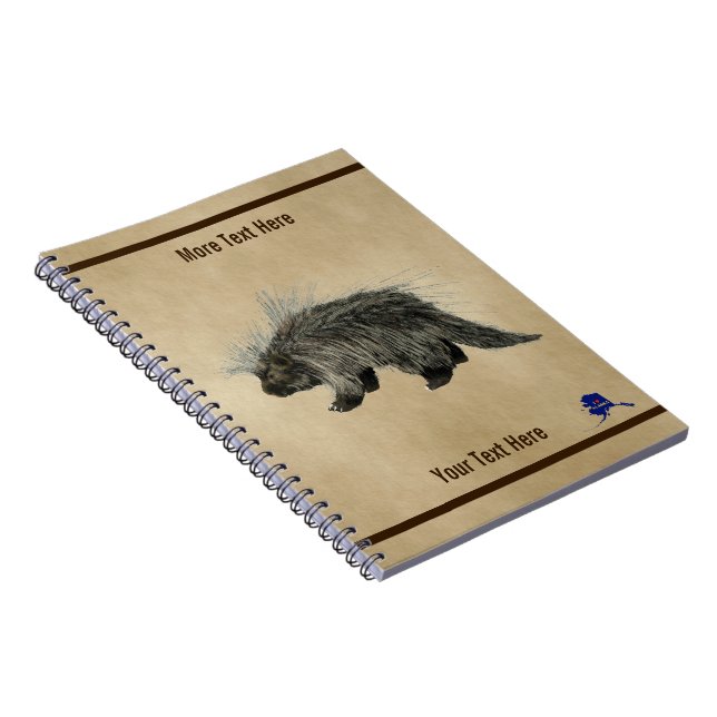 Porcupine On Old Paper Spiral Notebook (Right Side)