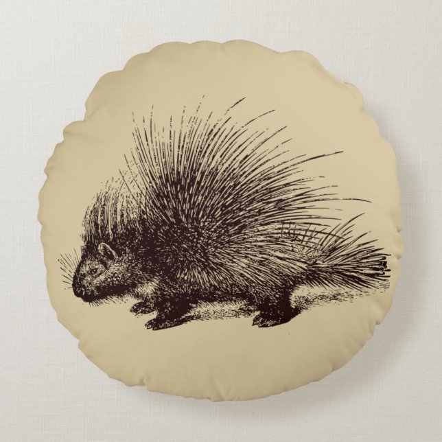 porcupine Vintage illustration Round Cushion (Front)
