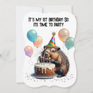 porcupine with birthday cake & balloons birthday