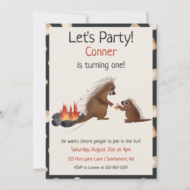 Porcupines smore fun Birthday invitation (Front)