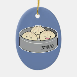 Pork Bun dim sum Chinese breakfast steamed bbq bun Ceramic Tree Decoration