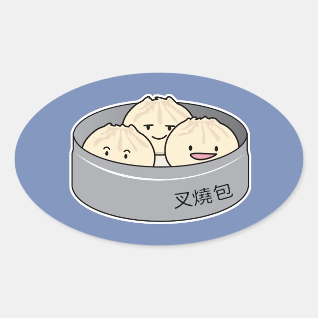 Pork Bun dim sum Chinese breakfast steamed bbq bun Oval Sticker (Front)