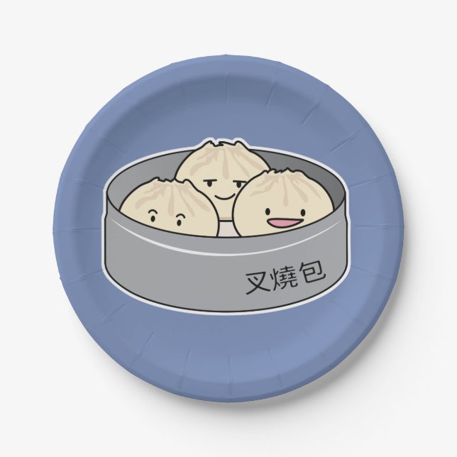 Pork Bun dim sum Chinese breakfast steamed bbq bun Paper Plate (Front)