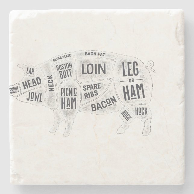 Pork Butcher Chart Stone Coaster (Front)