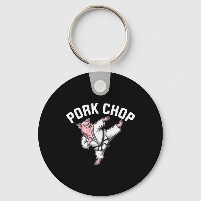 Pork Chop - Funny Pig Karate Pun  Key Ring (Front)