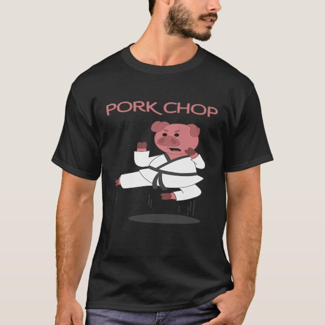 Pork Chop Pig Karate Pun Martial Arts T-Shirt (Front)