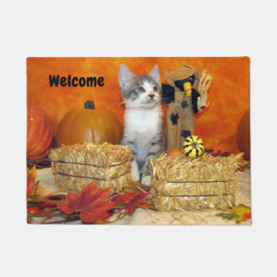 Pork Chop's Fall Doormat - Cute Cat Pic for Autumn