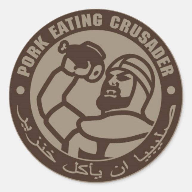 PORK EATING CRUSADER CLASSIC ROUND STICKER (Front)