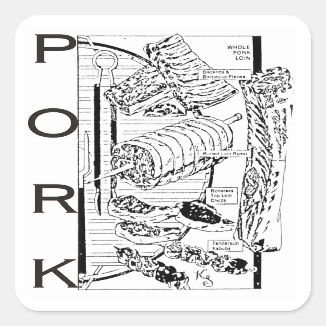 Pork Loin Cut Square Sticker (Front)