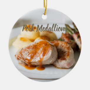 Pork medallions tenderloin with potatoes and beans ceramic tree decoration