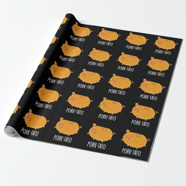 Pork-tato Funny Potato Pun Dark BG Wrapping Paper (Unrolled)