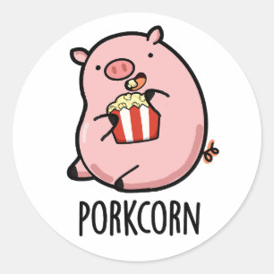 Porkcorn Funny Popcorn Pun  Classic Round Sticker