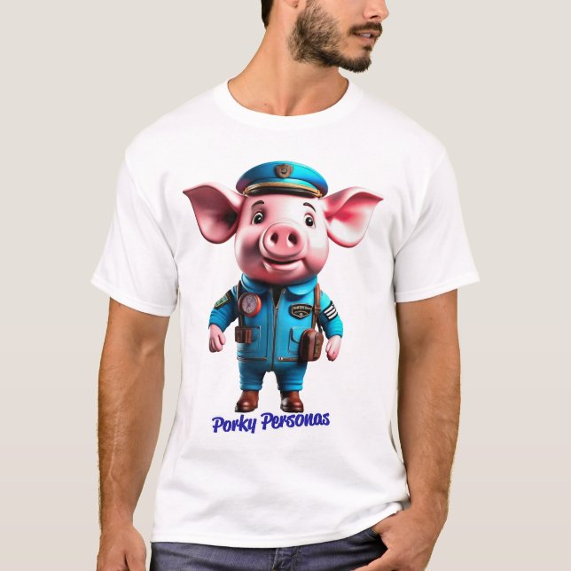 Porky Personas funny Pig characters. Pilot T-Shirt (Front)