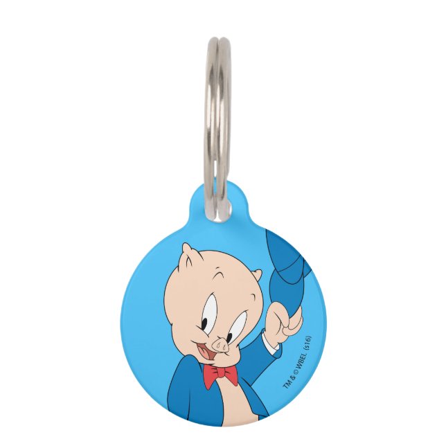 Porky Pig | Waving Hat Pet Tag (Front)