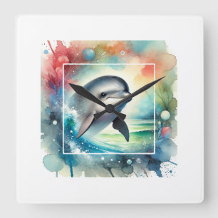 Porpoise in Harmony 310824AREF126 - Watercolor Square Wall Clock