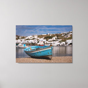 Port and harbour area with Greek fishing boats Canvas Print