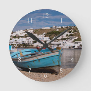 Port and harbour area with Greek fishing boats Round Clock