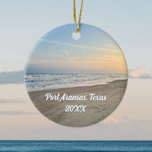 Port Aransas Beach Sunset Texas Photography Ceramic Tree Decoration
