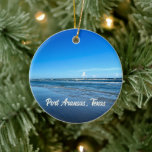 Port Aransas Texas Coast Ocean Waves Christmas Ceramic Tree Decoration<br><div class="desc">Pretty Port Aransas,  Texas Christmas ornament featuring beautiful blue sky and ocean waves washing up on the seashore. Dusk on Mustang Island is the perfect time for beach photography of the coastal shore.</div>