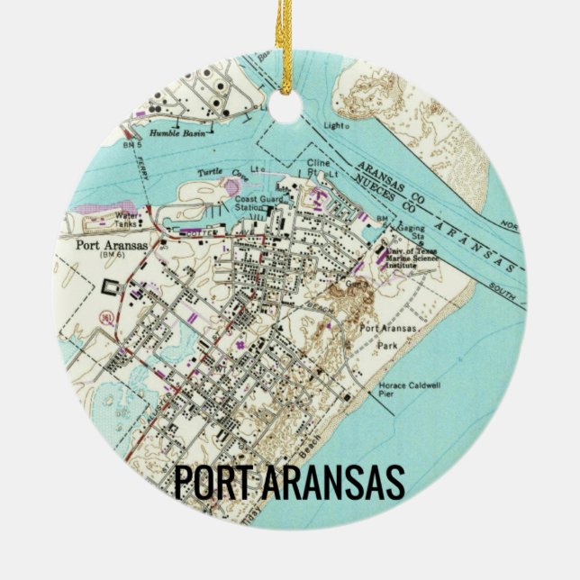 Port Aransas TX Map Ceramic Tree Decoration (Back)