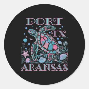 Port Aransas Tx Turtle Lover Colorful Beach Souven Classic Round Sticker