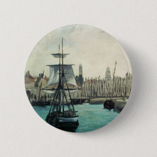 Port at Calais by Manet, Vintage Impressionism Art 6 Cm Round Badge