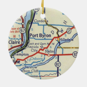 Port Byron IL Vintage Map Ceramic Tree Decoration