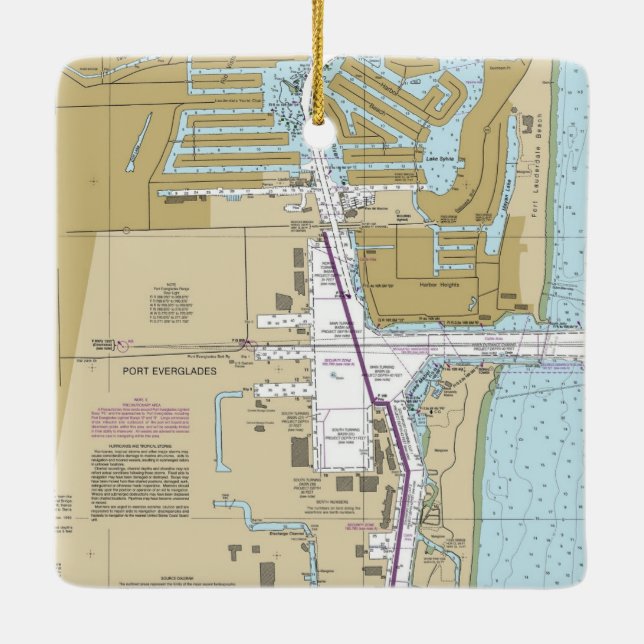Port Everglades Florida Nautical Chart Ceramic Ornament (Back)